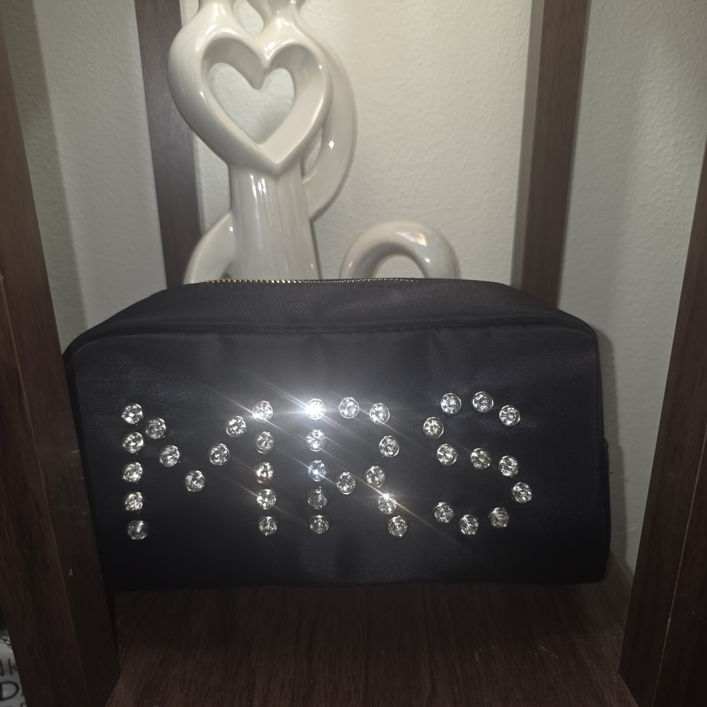 Chic Black Rhinestone Cosmetic Bag